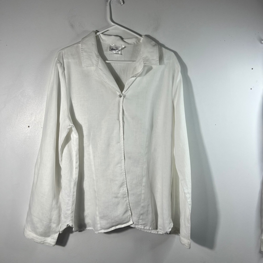 Vintage David N Linen Button Shirt Roll Tab Sleeve White L